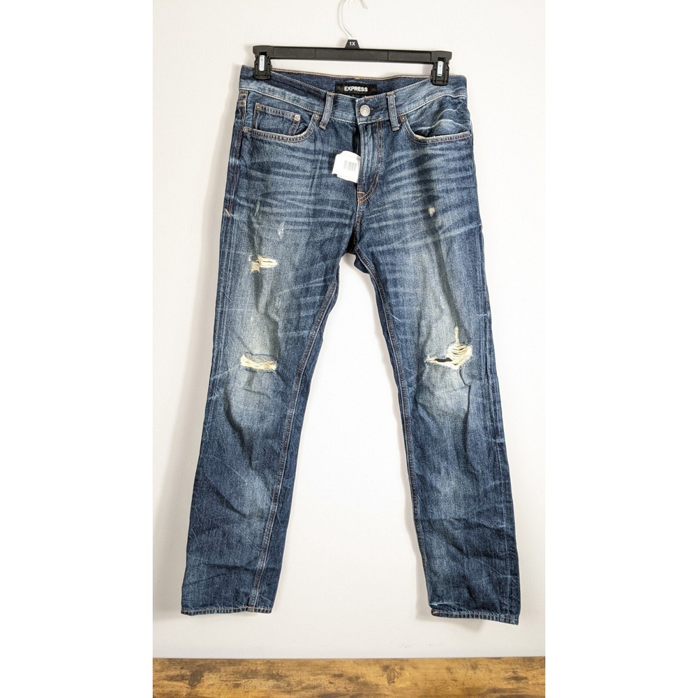 Express Men's Skinny Fit Distressed Denim Jeans – Blue, 32×32